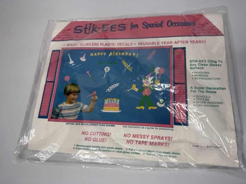 VTG Stik-ees Window Clings Birthday Vintage 1987 Variety Sealed Made In USA